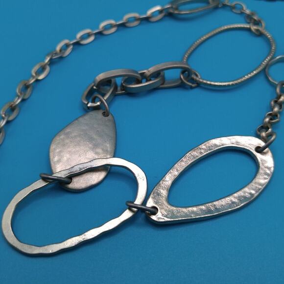 Chico's Necklace Belt Combo Matching Earrings, Hammered Silver Tone, Belt 43" - Picture 5 of 12